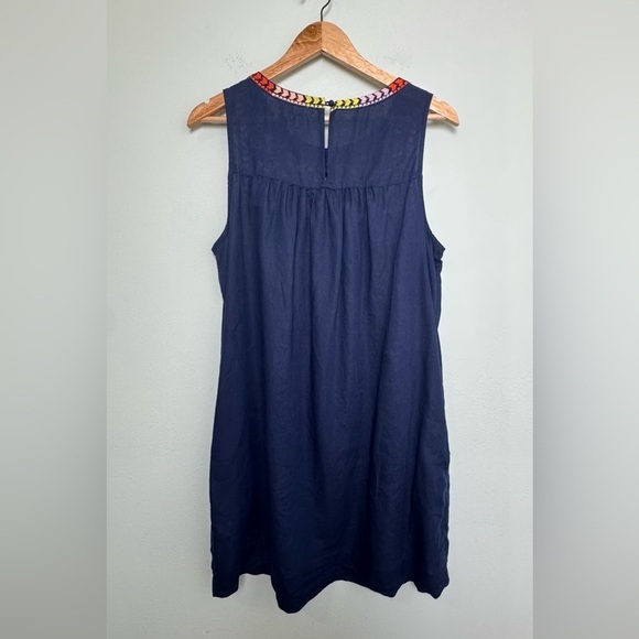 J Crew Linen/Cotton Blend Rainbow Floral Embroidered Navy Blue Dress Size 10 - Picture 6 of 12